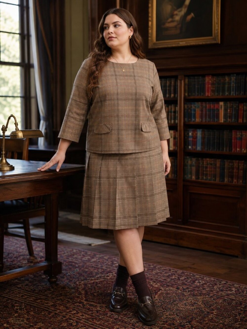 Pendleton Womens 2 Pc Plaid Wool Blouse & Skirt Set Size 16 EUC Dark Academia